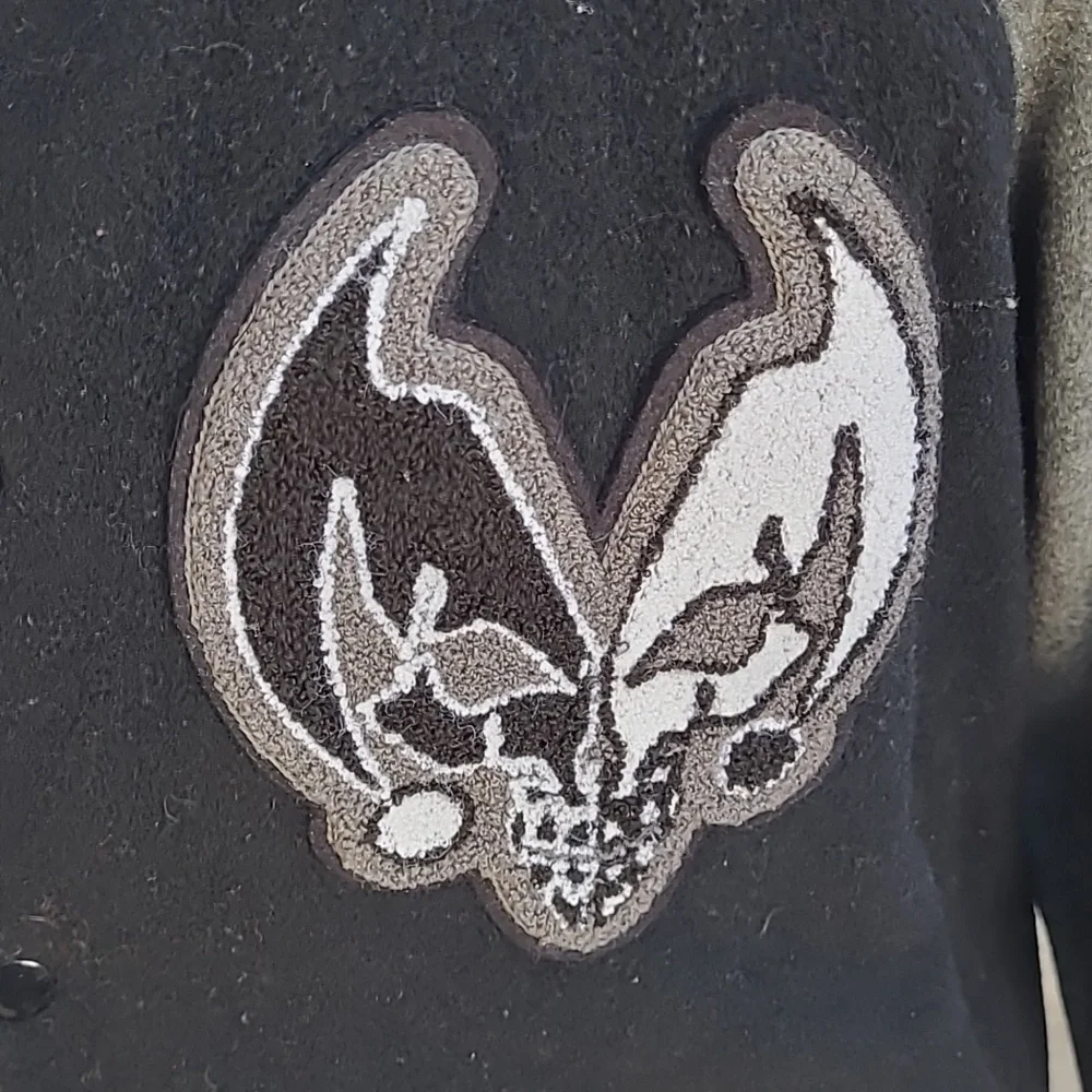 SKULLSHIT Japan Streetwear Wool Black Grey L Full Button Varsity Bomber Jacket‎